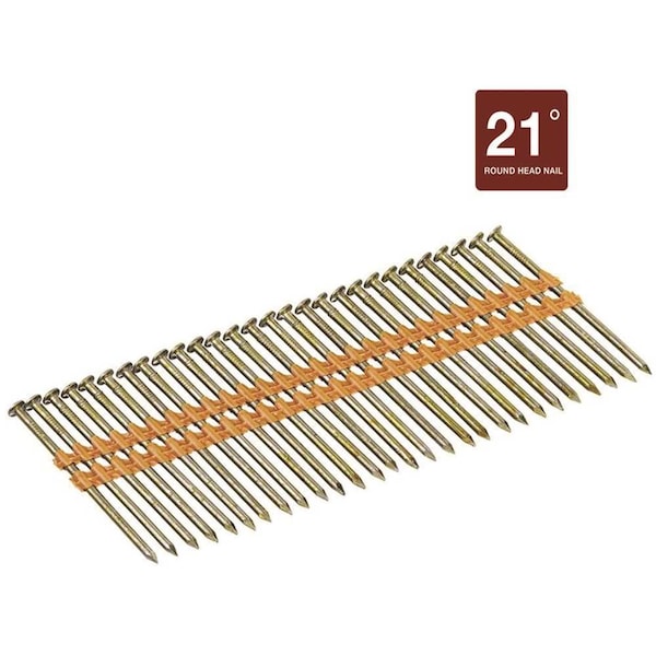 Dewalt Collated Framing Nail, 2-3/8 in L, Bright, Full Round Head, 21 Degrees, 2000 PK DWRHS8DR113 - main